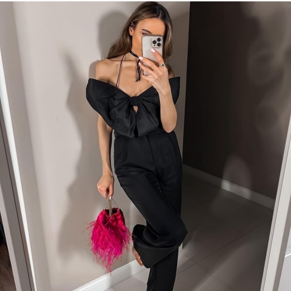 Zara * crop top bow bandeau black cropped size XS - Picture 7 of 16